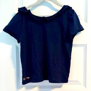 Lilly Pulitzer Navy Blue Ruffled Shirt Sleeve Top